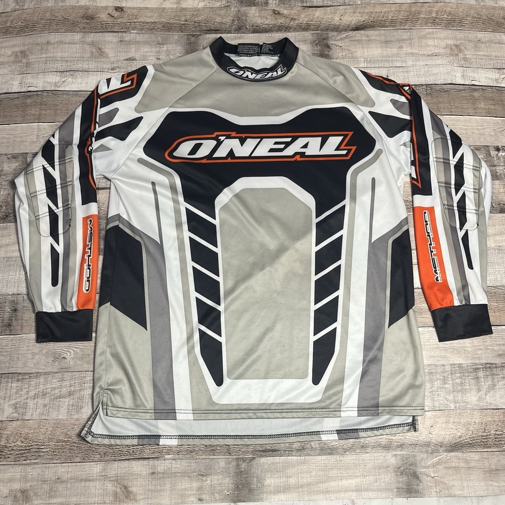 O'Neal Jersey Size Large Gray White Vintage Motocross Mx Apparel